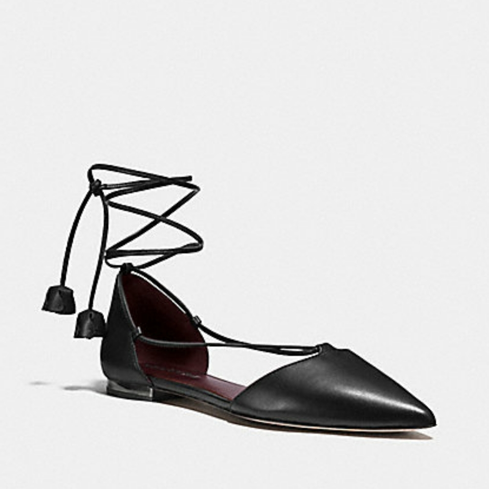 COACH'johnson' Ghillie Lace Pointy Toe Flats
